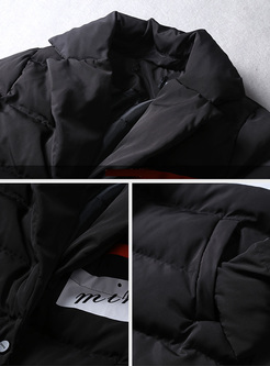 Loose Letter Patch Color-blocked Single-breasted Down Coat