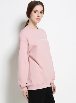Sweet Pink Letter Print Thick Loose Hoodies