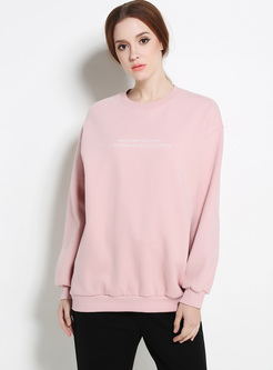 Sweet Pink Letter Print Thick Loose Hoodies