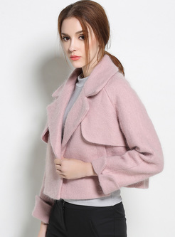 Sweet Lapel Short Pink Straight Woolen Coat