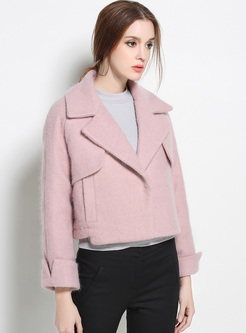 Sweet Lapel Short Pink Straight Woolen Coat