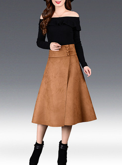 Vintage Brown High Waist Slim A-line Skirt