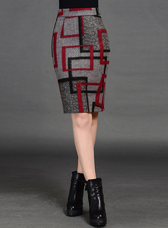 Skinny Geometric Pattern Woolen Skirt