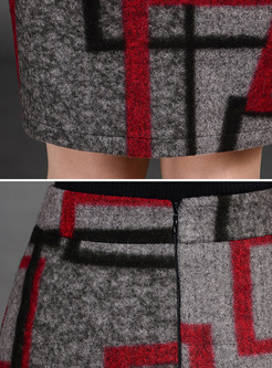 Skinny Geometric Pattern Woolen Skirt