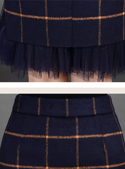 Fashion Plaid Pattern Mesh Patch Sheath Skirt