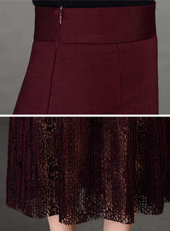 Long Slim Lace Asymmetric Patch Skirt