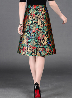 Vintage Floral Print A-line Skirt