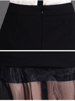 Elegant Mesh Patch Black Sexy Skirt