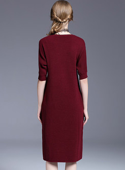 Red Oversize Elastic Knitted Dress