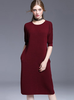 Red Oversize Elastic Knitted Dress