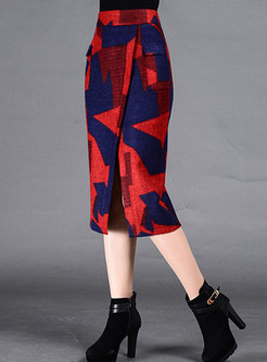 Stylish Geometric Split Slim Skirt