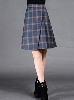 Checkered Asymmetric Knee-Length Skirt
