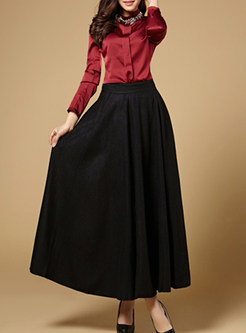 High-Waist A-Line Pleated Long Skirt