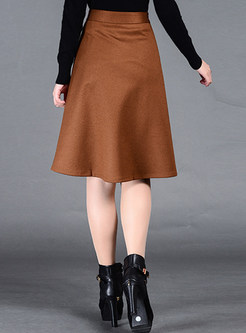 Double-Breasted Wool A-Line Slim Skirt