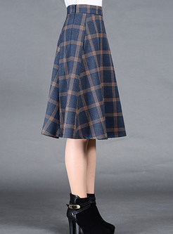 Checkered A-Line Pleated Knee-Length Skirt