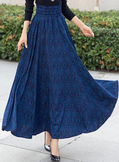 Vintage Floral Pleated A-Line Long Skirt