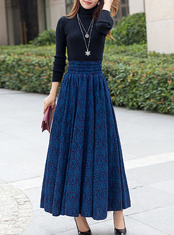 Vintage Floral Pleated A-Line Long Skirt