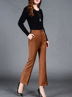 Flare Split Solid Color Wool Slim Pants
