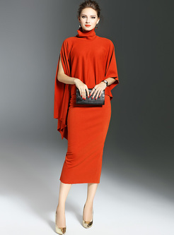 Fashion Orange Asymmetric Skinny Two-piece Outfits