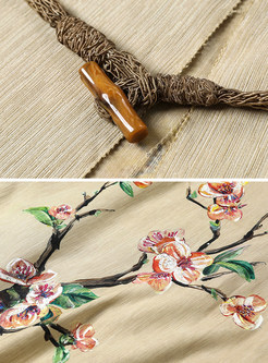 Silk Embroidery Turn Down Collar Silk Vest
