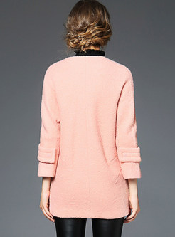 Sweet Wool O-neck Pure Color Coat