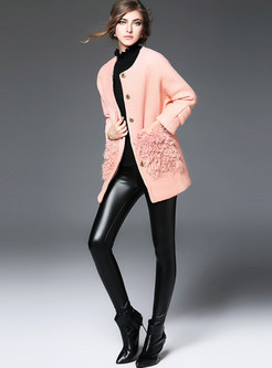 Sweet Wool O-neck Pure Color Coat
