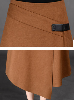 Asymmetric A-Line Split Wool Skirt