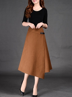 Asymmetric A-Line Split Wool Skirt