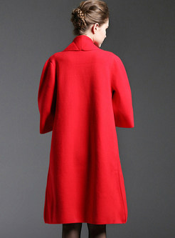 Red Medium-length Straight Wool Coat