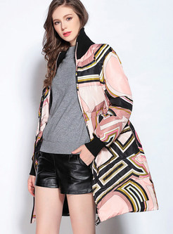 Chic Stand Collar Print Down Coat