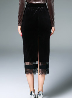 Patch Lace Corduroy Stylish Skirt