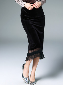 Patch Lace Corduroy Stylish Skirt