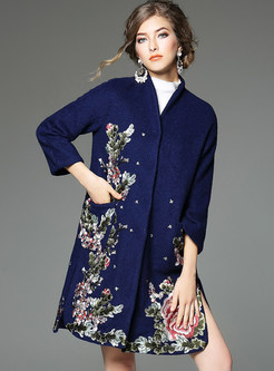 Ethnic Oversize Floral Embroidery Wool Coat