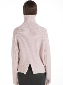 Turtle Neck Brief Solid Color Pullover Sweater