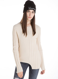 Asymmetric O-Neck Slim Striped Pullover Sweater