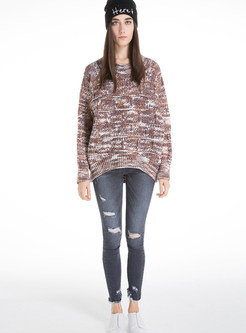 Multi Color Asymmetric Loose Long Sleeve Sweater