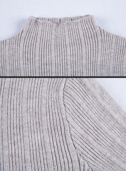 Slim Turtle Neck Vertical Stripe Knit Sweater