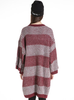 Striped Sequined Long Pullover Knit Sweater