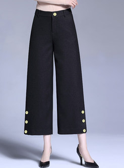 Casual Straight Button Decoration Wide Leg Pants