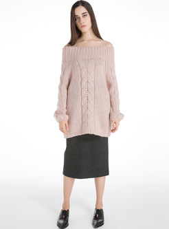Loose Slash Neck Hollow-outed Knit Sweater