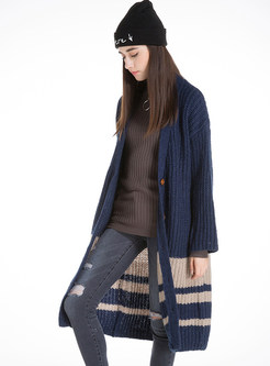 Drop Shoulder V-neck Stripe Cardigan Knit Sweater