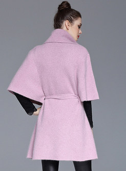 Pink High-end Belted Cloak Wool Coat