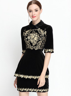 Short Sleeve Embroidery Slim Bodycon Dress