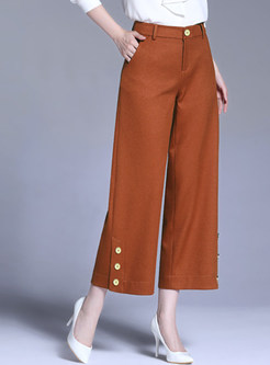Casual Straight Button Decoration Wide Leg Pants