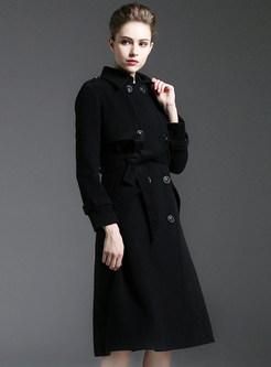 Stylish Black Double-Breasted Straight Coat