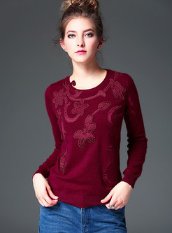 Fashion O-neck Print Pullover Sweater