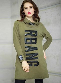 Casual Letter Print Loose Turtle Neck Hoodies
