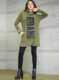 Casual Letter Print Loose Turtle Neck Hoodies