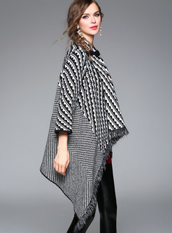 Houndstooth Turn Down Collar Asymmetric Sweater