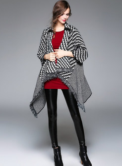 Houndstooth Turn Down Collar Asymmetric Sweater